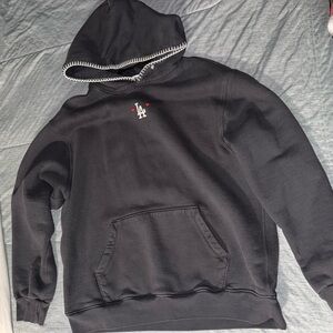 Madhappy Black LA Logo Hooded Sweatshirt with Red Heart Accents